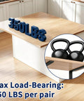 350 lbs load on countertop supported by Six Pack Heavy Duty Countertop Brackets 14 Inch Long By 6 Inch High, 8 mm thick, in black