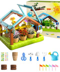 Kids Plant Growing Kit With Greenhouse And Grow Light Drip Irrigation System For Indoor Garden STEM Education Toy set displayed.