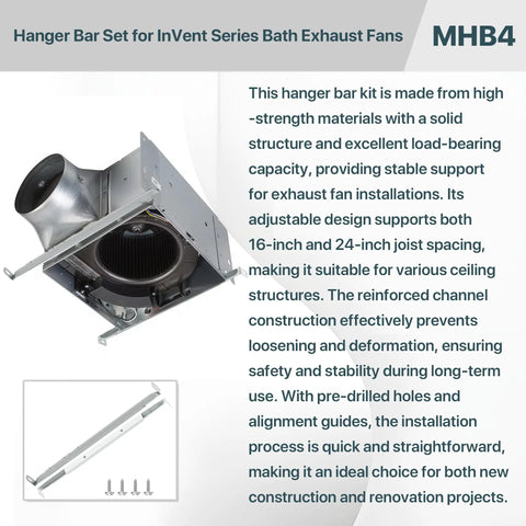 Heavy Duty Ventilation Fans Hanger Bar Kit For InVent Series Bath Exhaust Fans with 16 and 24 inch adjustable joist support.