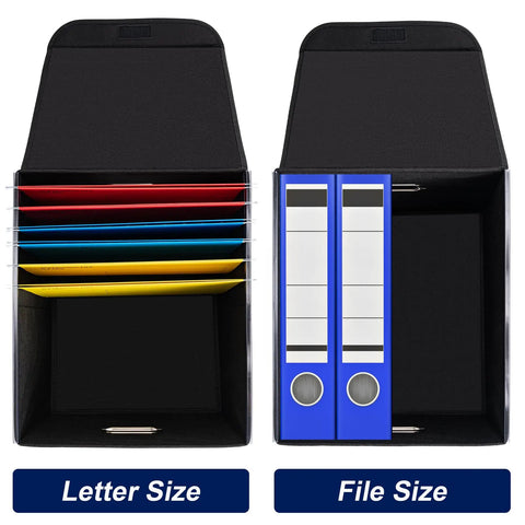 No Brainer File Organizer Box With Lid Large Hanging File Folder Organizer With Plastic Slide Collapsible Portable Filing Storage for Office and Home Black 14.9 Inch By 12.59 Inch By 10.8 Inch showcasing letter and file size capacity