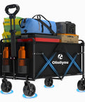 Heavy Duty Collapsible Wagon With 380 Lb Capacity, Folding All Terrain Beach Utility Wagon loaded with camping gear and boxes