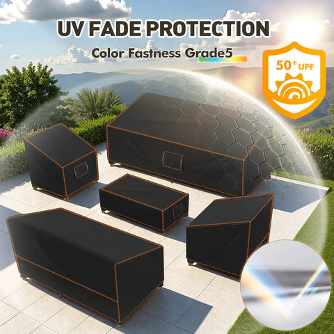 5-Piece Outdoor Patio Furniture Cover Set For All-Weather Protection, Waterproof 420D Material on patio with scenic view