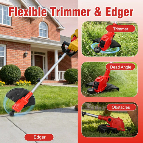 21V Cordless Weed Wacker And Edger Kit trimming grass around house walkway