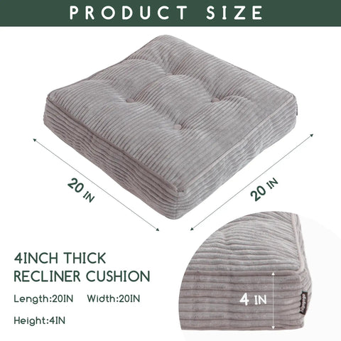 Senior Friendly Tufted Corduroy Recliner Cushion 20x20x4 Inches High Density Foam Square Seat Pad for multi-use