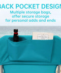 Grab And Go Lightweight Folding Beach Chair For Adults With Back Pocket and High Back Cyan on Beach