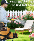 Person watering lawn with garden hose near rose bushes, close-up of Lawn Aerator Shoes With 2.2 Inch Heavy Duty Spikes.