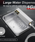 Hassle Free One Gallon Automatic Dog Water Dispenser Stainless Steel Self Filling Bowl with connector and design details.