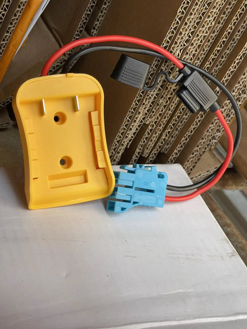 Plug And Play Battery Adapter For Dewalt 18V 20V To Peg Perego Ride On Toys With Wire Harness Connector, yellow adapter and cables