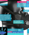 Cross Dust Mask With Cross Back Straps Reusable Breathable Work Mask For Woodworking Construction Sanding Gardening And Sawing Includes 6 Activated Carbon Filters For All Day Comfort And Extra Protection shown on mannequin head with features highlighted