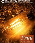 2700K soft light LED bulb glowing warmly among dried flowers and text about free bulb offer