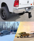 Two Pack Tall Adjustable Magnetic Trailer Alignment Kit With Extendable Poles For Boat Trailers, RVs, Campers, Horse Trailers And Cargo, Magnetic Hitch Line Up With Visible Red And White Balls installed on truck hitch.