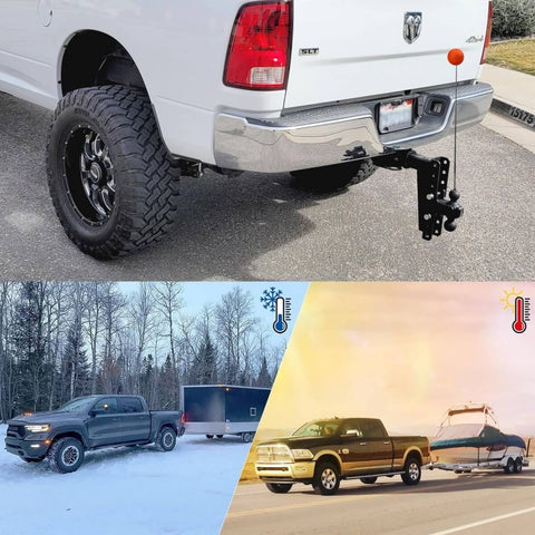 Two Pack Tall Adjustable Magnetic Trailer Alignment Kit With Extendable Poles For Boat Trailers, RVs, Campers, Horse Trailers And Cargo, Magnetic Hitch Line Up With Visible Red And White Balls installed on truck hitch.