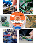 10 Pack Pro Grade No Clean Solder Wick Desoldering Braid With Flux For PCB Repairs, images of wicks and desoldering on circuit boards.