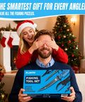 Festive scene with a couple and a 7 Piece Fishing Tools Kit With Corrosion Resistant Pliers Floating Lip Gripper Fishing Knife And Line Cutter The Must Have Angler Gear For Men Gifts For Fishermen.