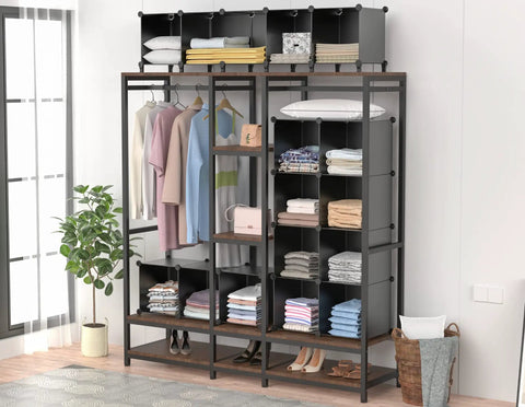 12 Cube Storage Organizer Closet System For Home And Kids Room Portable Clothes Shelves with clothes and accessories displayed