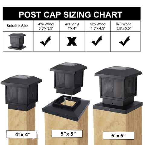 Six Pack Cord Free Solar Fence Post Lights Outdoor Solar Powered Post Cap Lights With High Brightness SMD LEDs Waterproof for 4x4 5x5 6x6