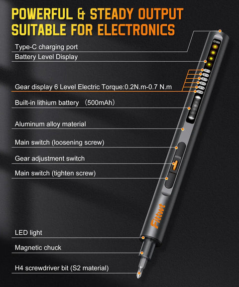 Mini Electric Screwdriver Set With OLED Display, Six Torque Settings Up To 0.7 Nm, 500 mAh Battery, Compact Precision Repair Tool shown