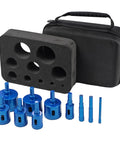 Premium 10 Piece Vacuum Brazed Diamond Hole Saw Kit For Rapid Drilling On Porcelain Tile Ceramic And Granite With Minimal Chipping And Super Smooth Edges For Amazing Home Renovation Projects., 10-piece blue diamond hole saw kit with carrying case