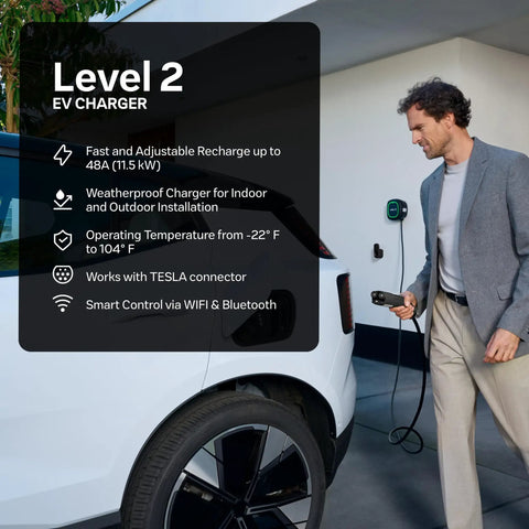 Level 2 Ev Charger 48 Amp Yields A Beefy 11.5 Kilowatts Of Crisp Home Charging Voltage, weatherproof for indoor and outdoor use.