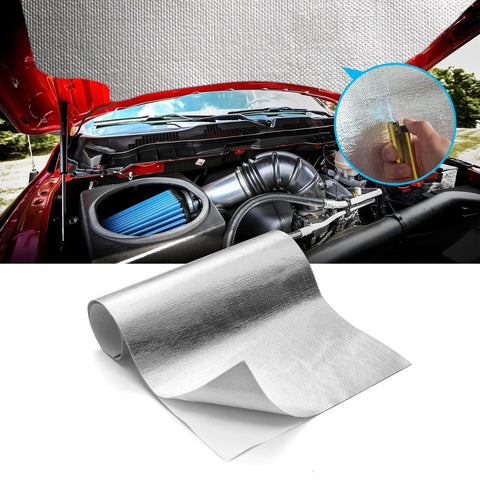 Heavy Duty Pro Grade Aluminized Heat Shield Mat With Adhesive Backing Thermal Barrier Blanket 12x24 Inches in engine bay close-up