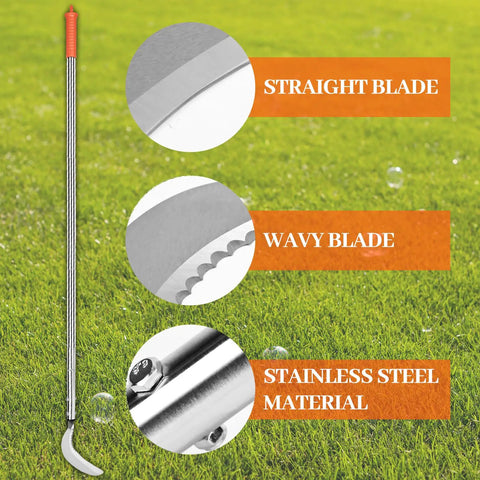 Stand Up Weeding Sickle With Adjustable Long Handle Stainless Steel Double Serrated Blade Grass Sickle details
