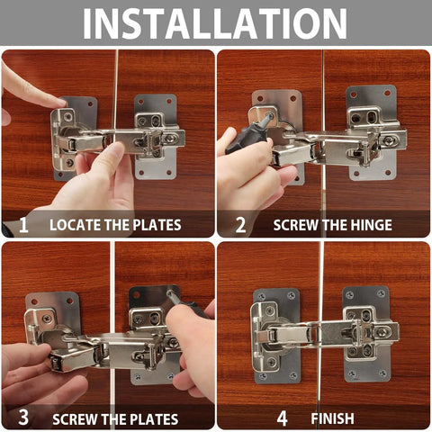 Installation of Cabinet Hinge Repair Plate Kit With Stainless Steel Fixing Plates for Cupboard Doors, step-by-step guide