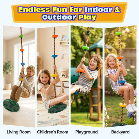 Kids enjoying Kids Tree Swing Set With 330Lb Capacity Rope Swing With Platforms And Disc Seat Outdoor Backyard Playground Accessories