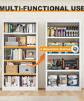 Beefy 5-Tier Metal Bookshelf With Adjustable Shelves, 69 Inch Tall, White Powder-Coated Steel, Bookcase For Home Office
