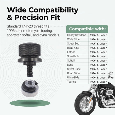 Rock Solid Aluminum Motorcycle Seat Bolts Quick Swap Kit With Knockout Precision Threads For Harley Davidson Sportster Softail Dyna.
