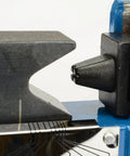 Close-up of Rugged Dieless Lug Crimp Tool For 8 AWG To 4/0 Cables with black oxide ram and blue and black finish