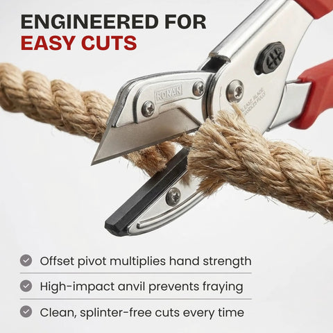 RONAN Multi-Cut quick-change utility cutter with red handle cutting thick rope