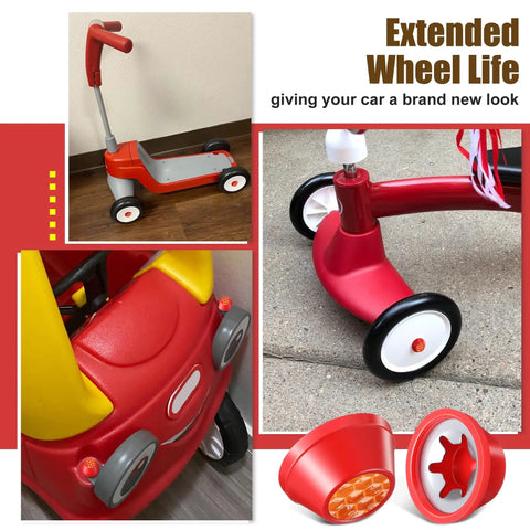 Two Pack Red Hub Cap Replacements With Reflective Sticker For Red Wagons And Scooters Fits Three Eighths Inch Axle Diameter