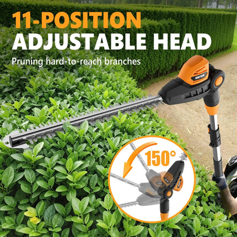 20V Cordless Pole Hedge Trimmer With Two 4.0Ah Batteries And Charger, 9 Foot Reach, 16 Inch Dual Action Steel Blades in use
