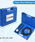 JoyFans oil pressure tester kit in blue plastic case with 0–140 PSI gauge, hose and adapters