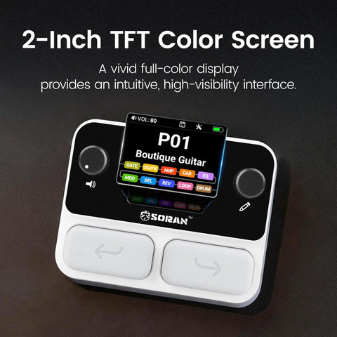 Tiny Stomp Multi Effects Guitar Pedal With 125 Effects 99 Presets 10 Modules 2-inch TFT color screen interface.