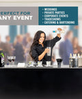 Bartender using Party-Ready Portable Event Bar Table - Foldable Pro-Grade Wood at a corporate event setting