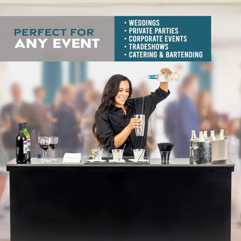 Bartender using Party-Ready Portable Event Bar Table - Foldable Pro-Grade Wood at a corporate event setting