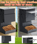 2 Pack Heavy Duty Automatic Dog Feeder With Tight Seal Lid 25 Pound Capacity Weather Resistant Outdoor Hanging Bowl Feeder For Big Guys showing kibble in bad weather