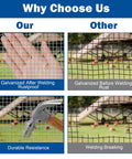 Heavy Duty 19 Gauge Hardware Cloth Half Inch Square Mesh 16 Inch Wide By 50 Feet Long Welded Wire Fence Roll comparison showing rustproof features.