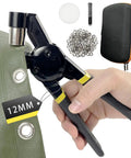 Grommet Tool Kit With Carry Bag, Half Inch Handheld Eyelet Kit, Manual Grommet Press Machine, Includes 300 Pcs 12 Mm Grommets, Hole Puncher, White Backer Block, Magnetic Jaw, Adjustable Opening on leather with carry case