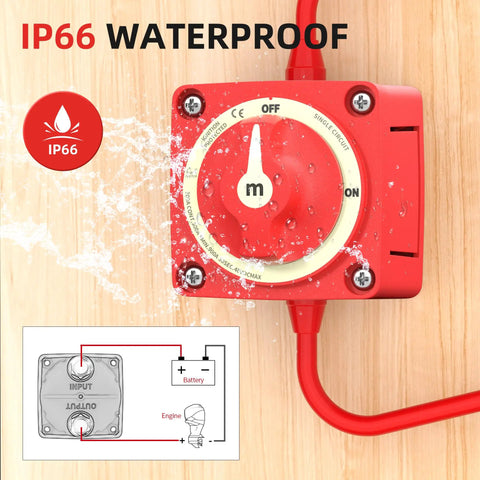 Beefy 12V 48V Battery Disconnect Switch With 300A Capacity Ignition Protected On Off Kill Switch, waterproof feature shown