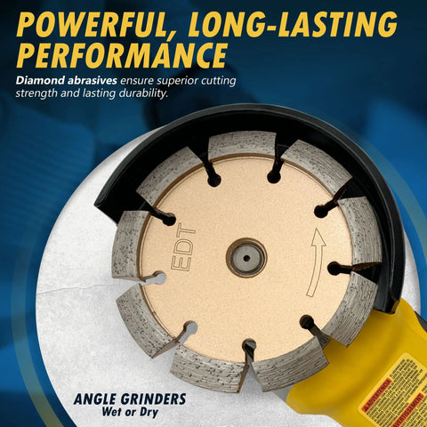 4.5 Inch Crack Chaser Blade For Cured Concrete And Asphalt Crack Repair Or Joint Widening, 3/8 Inch Width, 5/8-11 Arbor, RPM Range 8000 To 13300 For Quick, Clean Cuts showing diamond segments