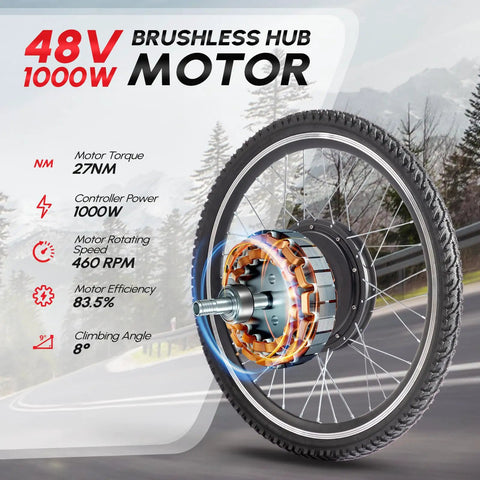 26 Inch Rear Wheel Electric Bike Conversion Kit With 48V 1000W Hub Motor 3 Mode Controller Hub Motor Display Image