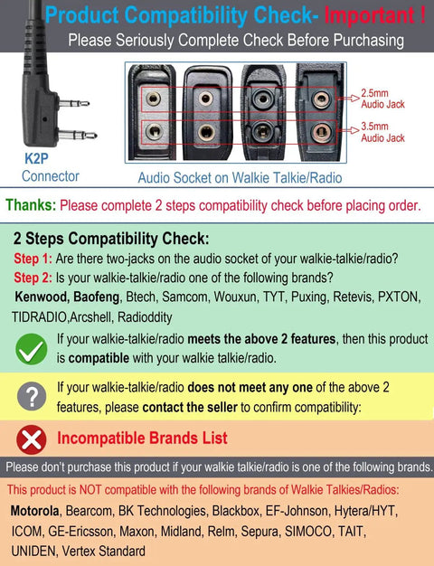 Compatibility check guide for Beefy Speaker Microphone For Baofeng Radios And Compatible Kenwood Retevis Samcom Models