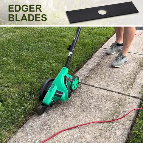3 Pack 8 Inch By 2 Inch Edger Blades With 1 Inch Center Hole Fits Stihl Ego Echo Ryobi Kobalt Edgers Plus More Replacement 720237001 41337134101 613223 69601552632 showcasing installed blade in use.