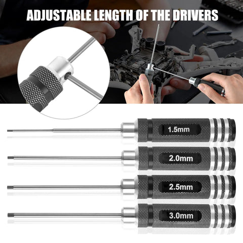 RC Hex Driver Set With 1.5mm 2.0mm 2.5mm And 3.0mm Allen Bits For 1 10 Scale RC Cars Drones And Helicopters Heavy Duty Steel Tips