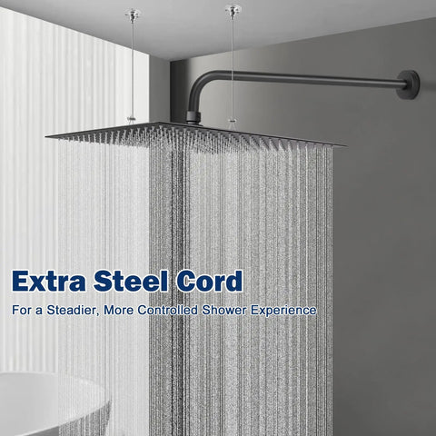 Huge 16 Inch Square Rain Shower Head With Extension Arm In Matte Black Stainless Steel For Full Body Coverage
