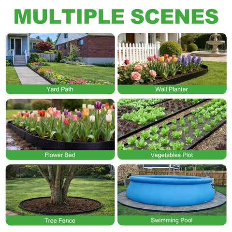 Heavy Duty Metal Landscape Edging Kit 33 Ft Total With 40 In By 6.5 In Steel Border 10 Stakes used in various garden scenes