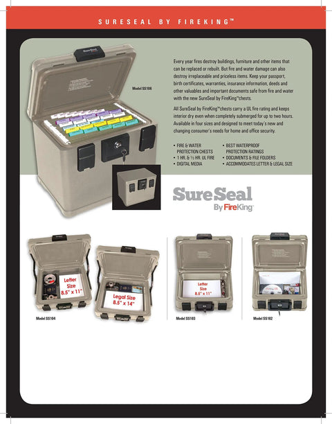 SureSeal Fire Safe With Key Lock UL Rated 30 Minute Fire Protection 1 Meter Waterproof For 48 Hours Portable Home Safe For Documents And Valuables Taupe Metal Chest With Lockable Security 6.5 x 15.9 x 12.4 Inches