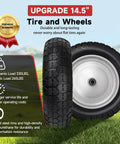Solid Tire And Wheel Kit For Wheelbarrows And Garden Carts With 14.5 Diameter Flat Free Tire, 4.80 4.00 8 Size showcased in a field